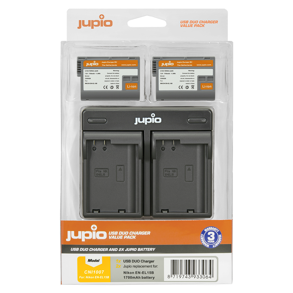 Image de Jupio Value Pack: 2x Battery EN-EL15B 1700mAh + USB Dual Charger