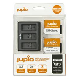Picture of Jupio Value Pack: 2x Battery GoPro HERO9 | HERO10 | AHDBT-901 1730mAh + Compact USB Triple Charger