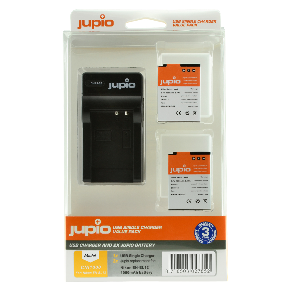 Image de Jupio Value Pack: 2x Battery EN-EL12 + USB Single Charger