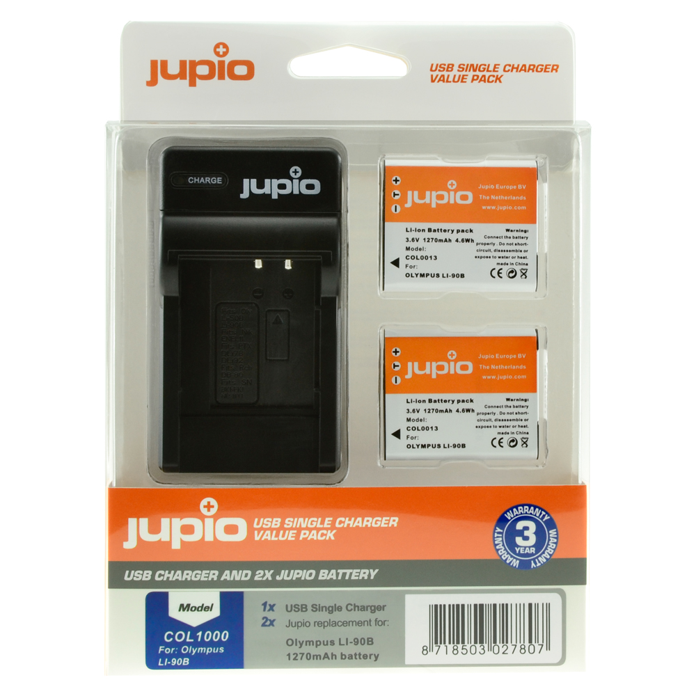 Image de Jupio Value Pack: 2x Battery Li-90B/Li-92B 1270mAh + USB Single Charger