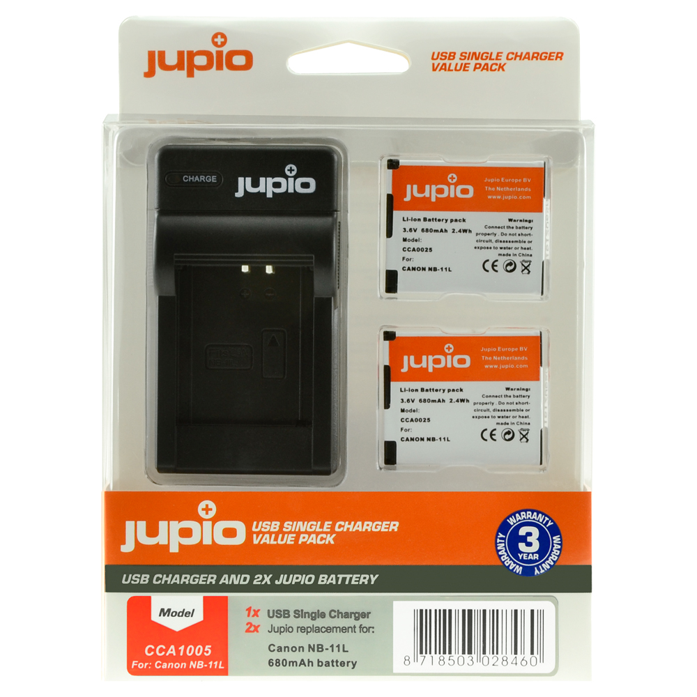 Image de Jupio Value Pack: 2x Battery NB-11L + USB Single Charger