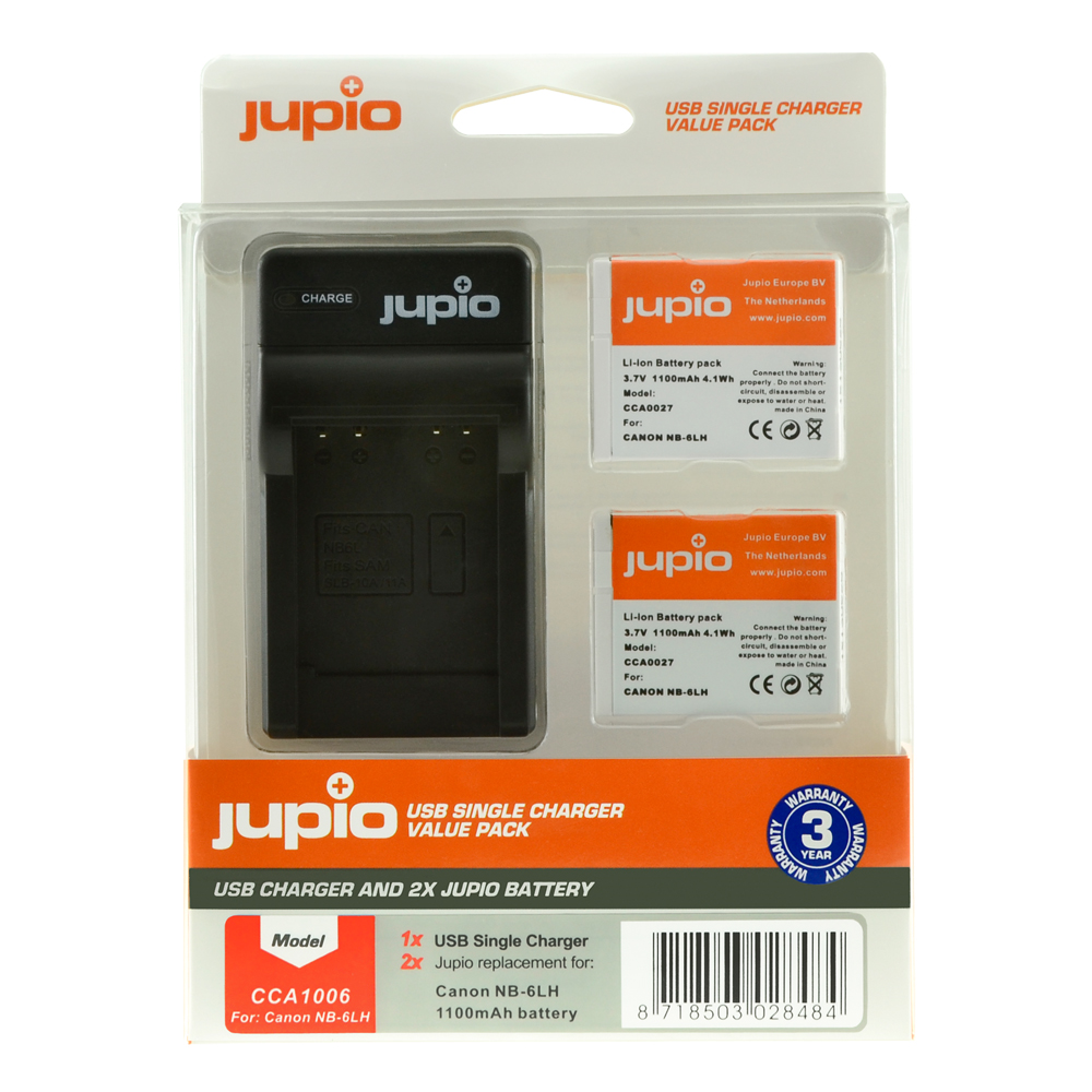 Image de Jupio Value Pack: 2x Battery NB-6LH + USB Single Charger