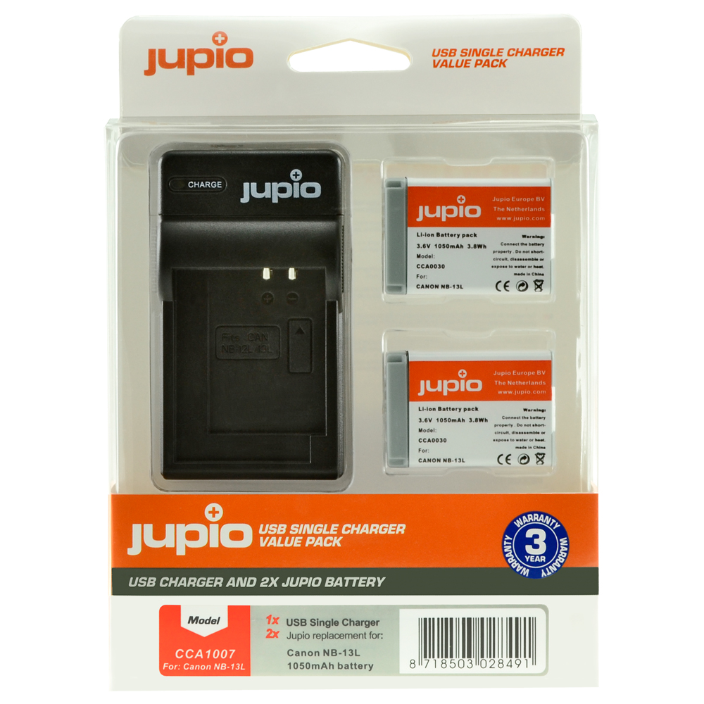 Image de Jupio Value Pack: 2x Battery NB-13L + USB Single Charger