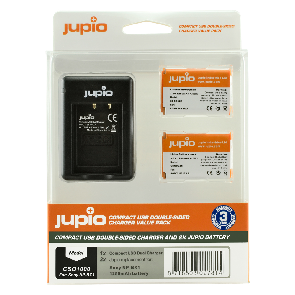 Image de Jupio Value Pack: 2x Battery NP-BX1 + Compact USB Double-Sided Charger