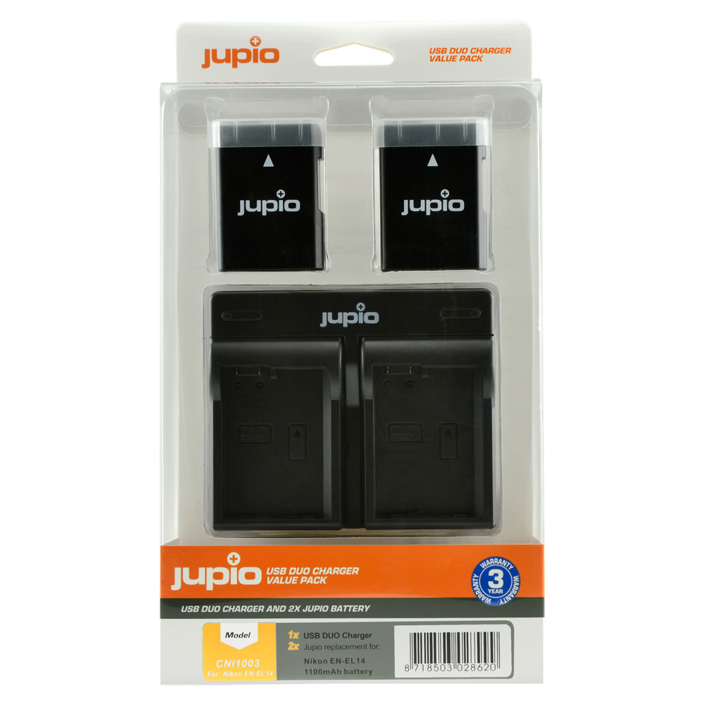 Afbeelding van Jupio Value Pack: 2x Battery EN-EL14(A) 1100mAh + USB Dual Charger