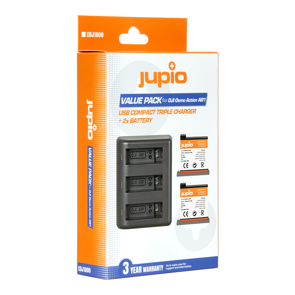 Afbeelding van Jupio Value Pack: 2x Battery DJI Osmo Action AB1 1220mAh + Compact USB Triple Charger